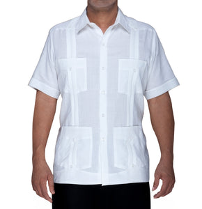 NE PEOPLE Men's Short Sleeve Cuban Guayabera Shirts 2-Pack - White & Black, Button Down